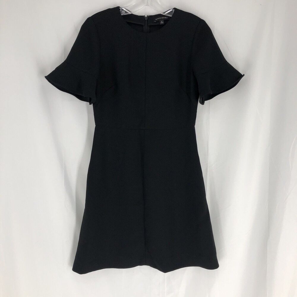 Banana Republic Sheath Dress Womens 0 Black Bell Flare Sleeve